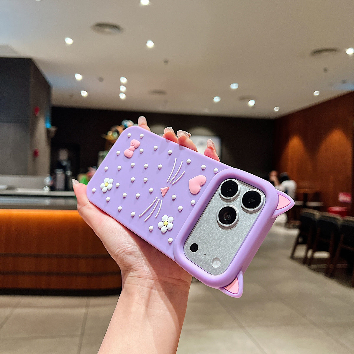 Kitty Whiskers Pearl Decorated Phone Cover - Phone Case For iPhone 18 Pro Max