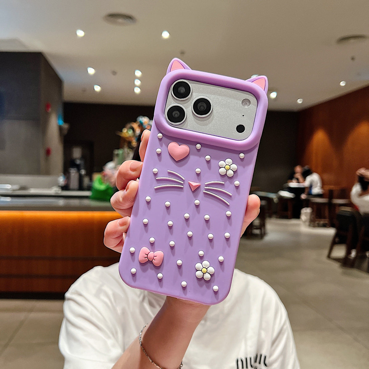 Kitty Whiskers Pearl Decorated Phone Cover - Phone Case For iPhone 18 Pro