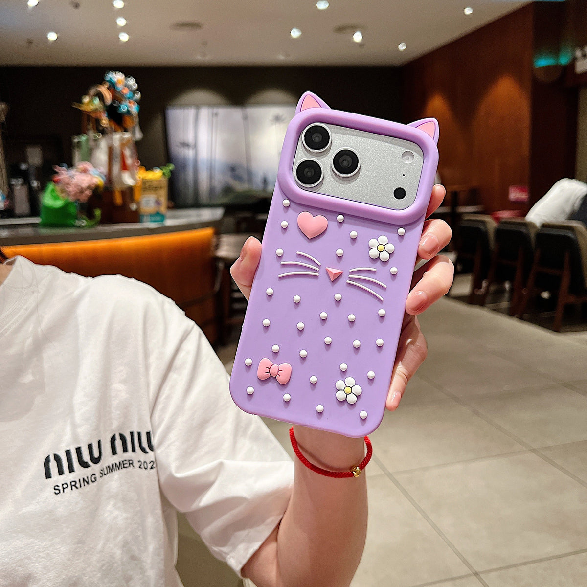 Kitty Whiskers Pearl Decorated Phone Cover - Phone Case For iPhone 18 Pro Max
