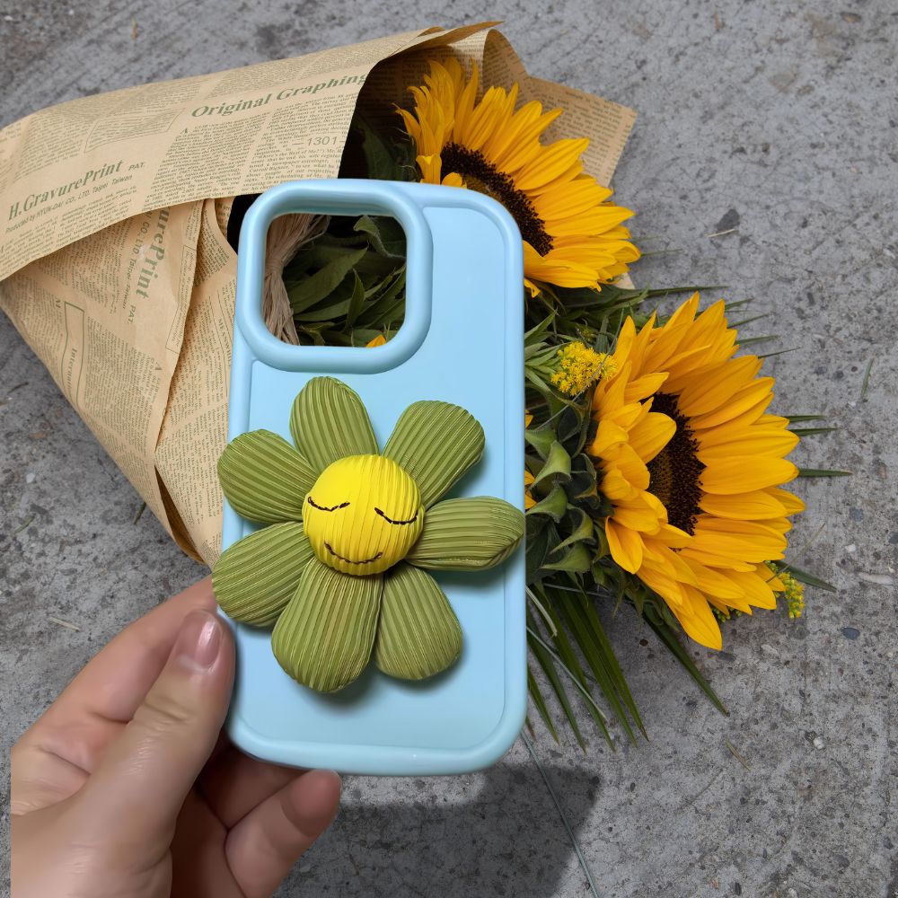 Bright Blue Silicon With Sunflower Phone Cases