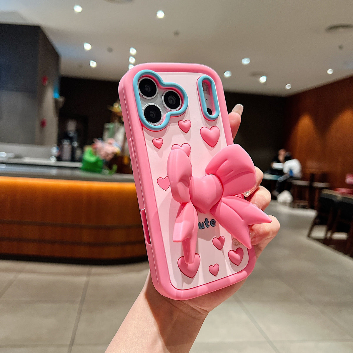 Pink Heart With Bow Stand - Phone Case For iPhone 18 Pro