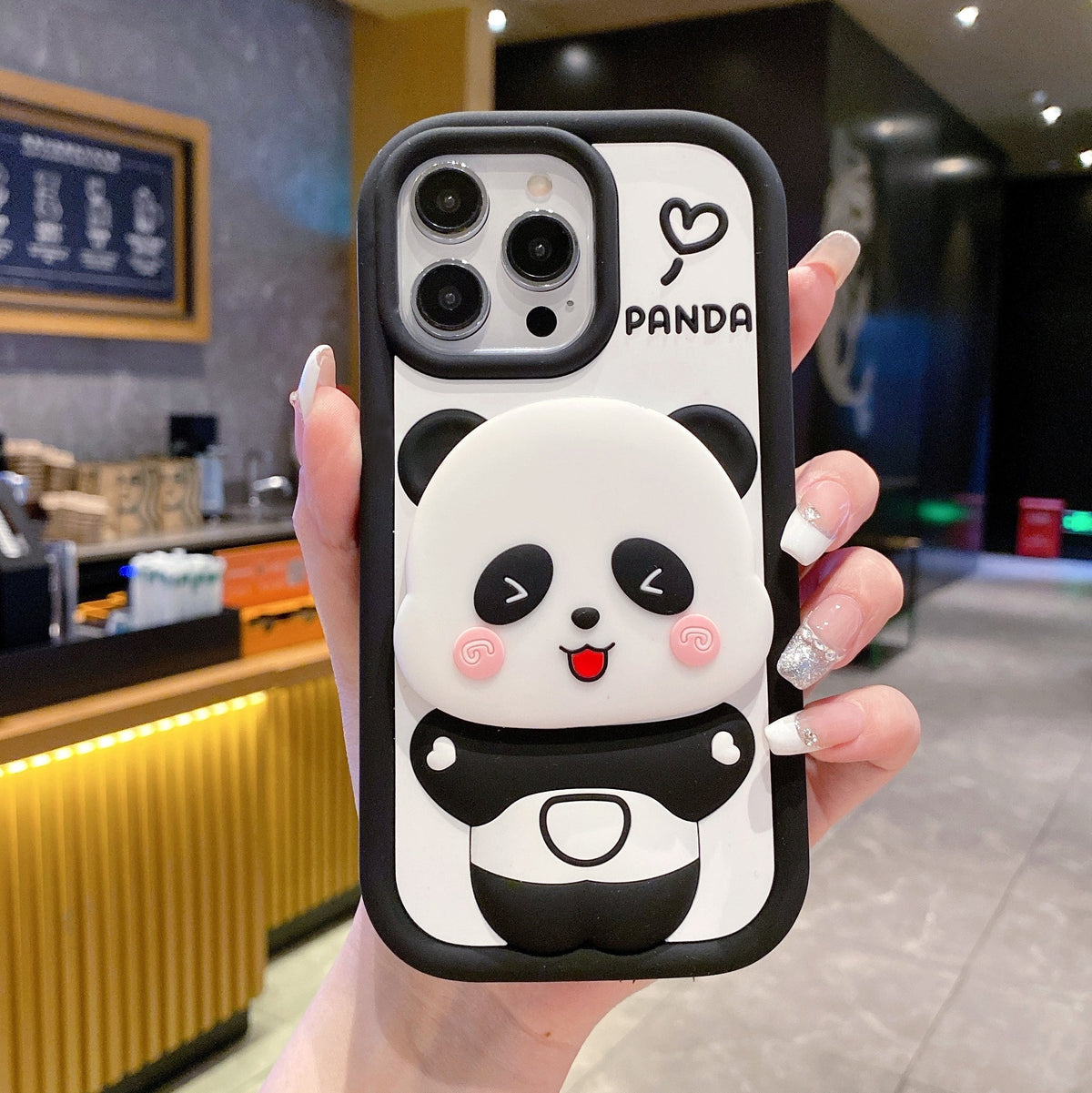Cute Panda With Mirror Stand - Phone Case For iPhone 18 Pro Max