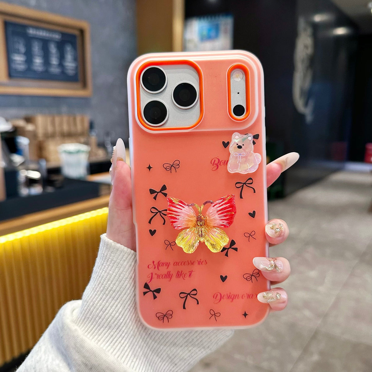 Sunbeam Flutter Aesthetic Luxury Yellow Butterfly & Bear Motif - Phone Case For iPhone 18 Pro