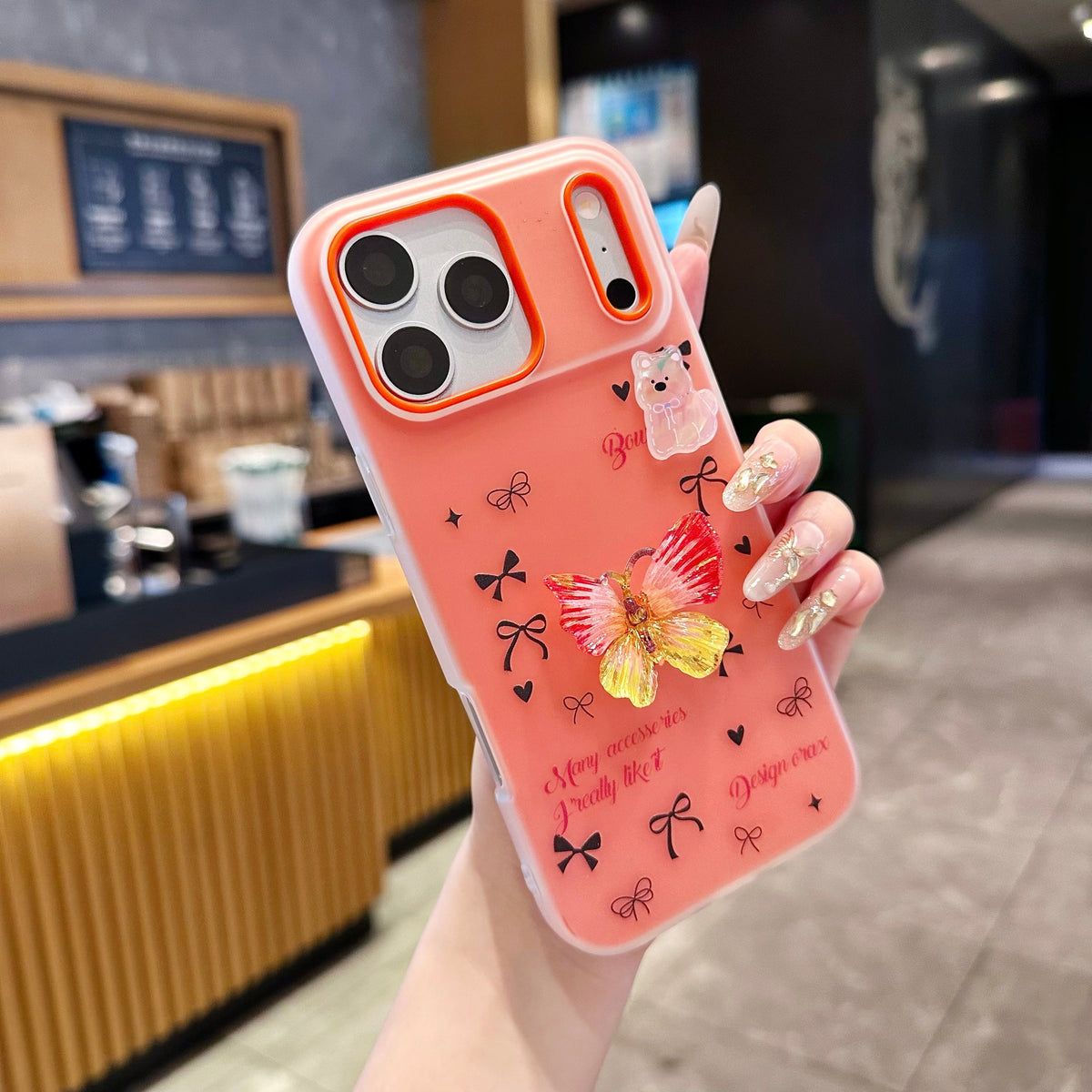 Sunbeam Flutter Aesthetic Luxury Yellow Butterfly & Bear Motif - Phone Case For iPhone 18 Pro