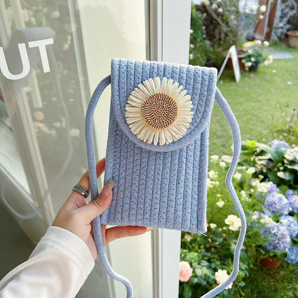 Stylish Flower Jute Sling Bag Silicon Phone Cases