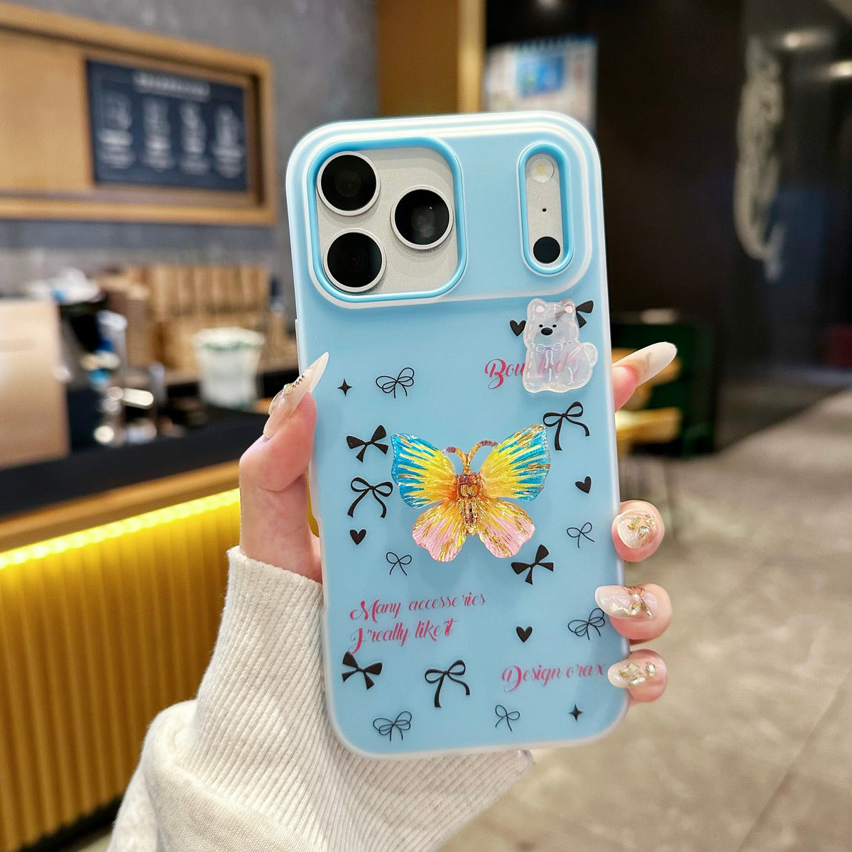 Sky Blue Flutter Coquette Luxury Handcrafted Butterfly & Bow Motif - Phone Case For iPhone 18 Pro