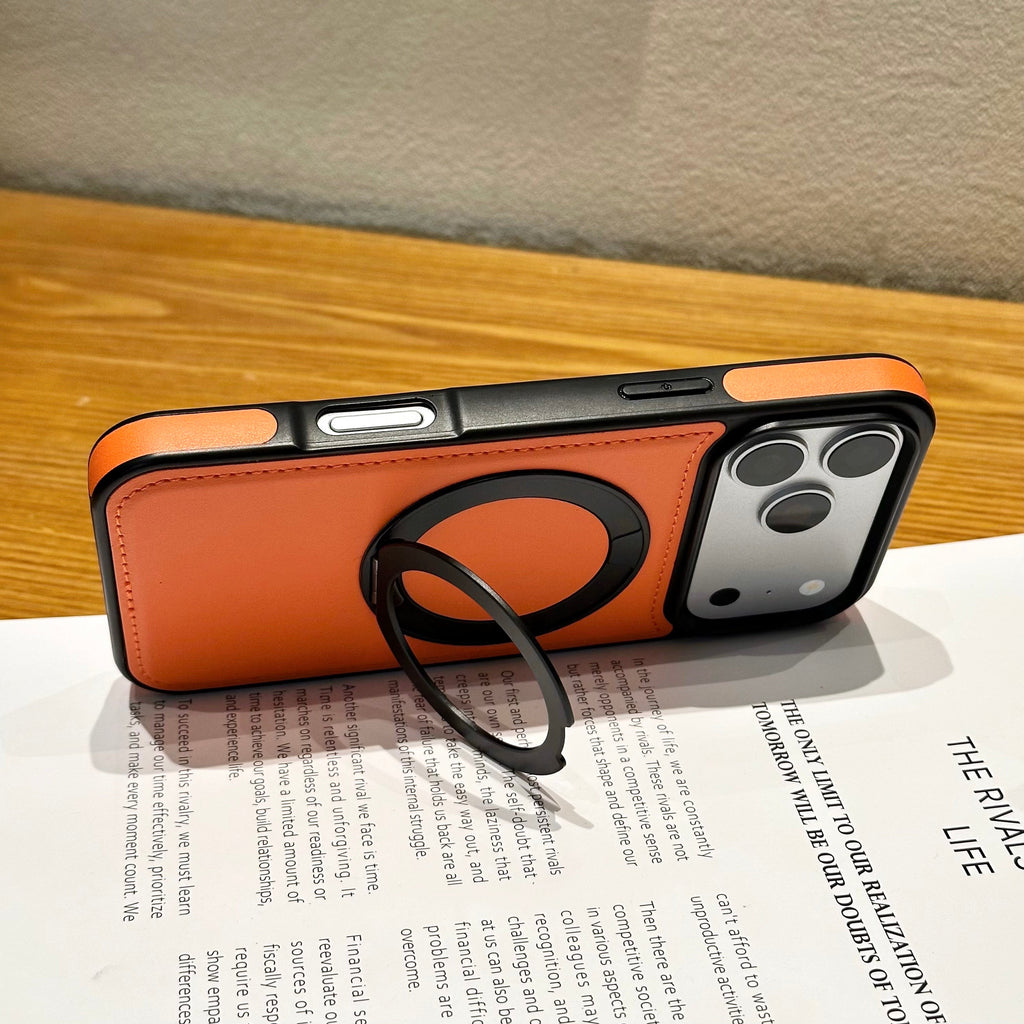 Vegan Leather MagSafe Ring Stand Case - Phone Case For iPhone