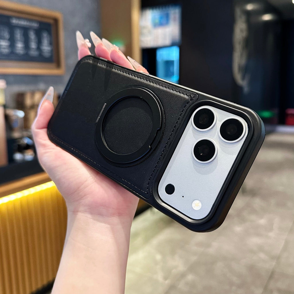 Vegan Leather MagSafe Ring Stand Case - Phone Case For iPhone