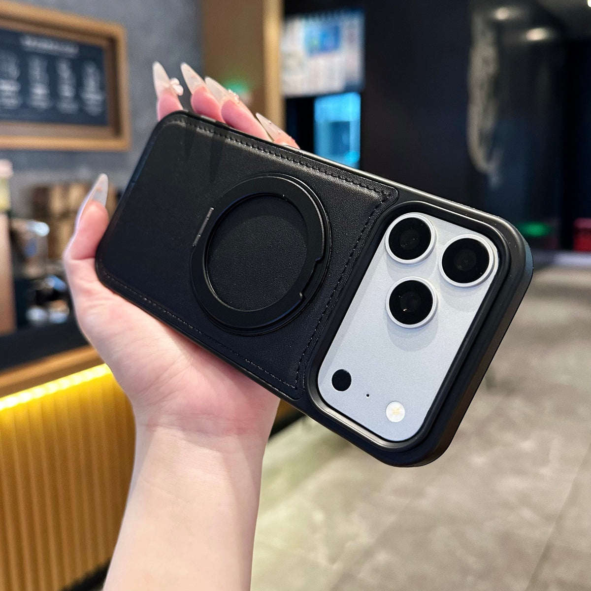 Vegan Leather MagSafe Ring Stand Case - Phone Case For iPhone