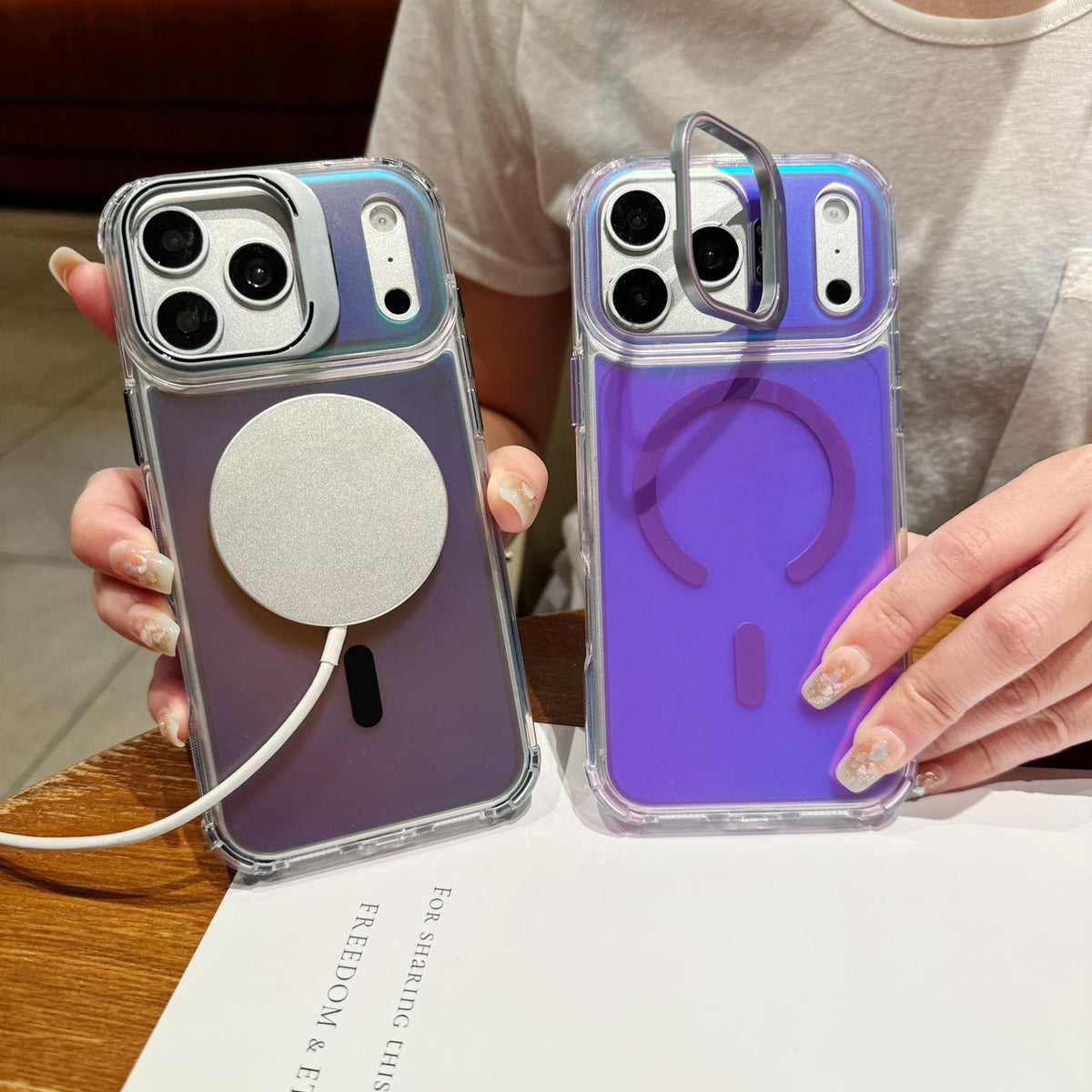 Moonlight Silver Holographic MagSafe Stand Case - Phone Case For iPhone