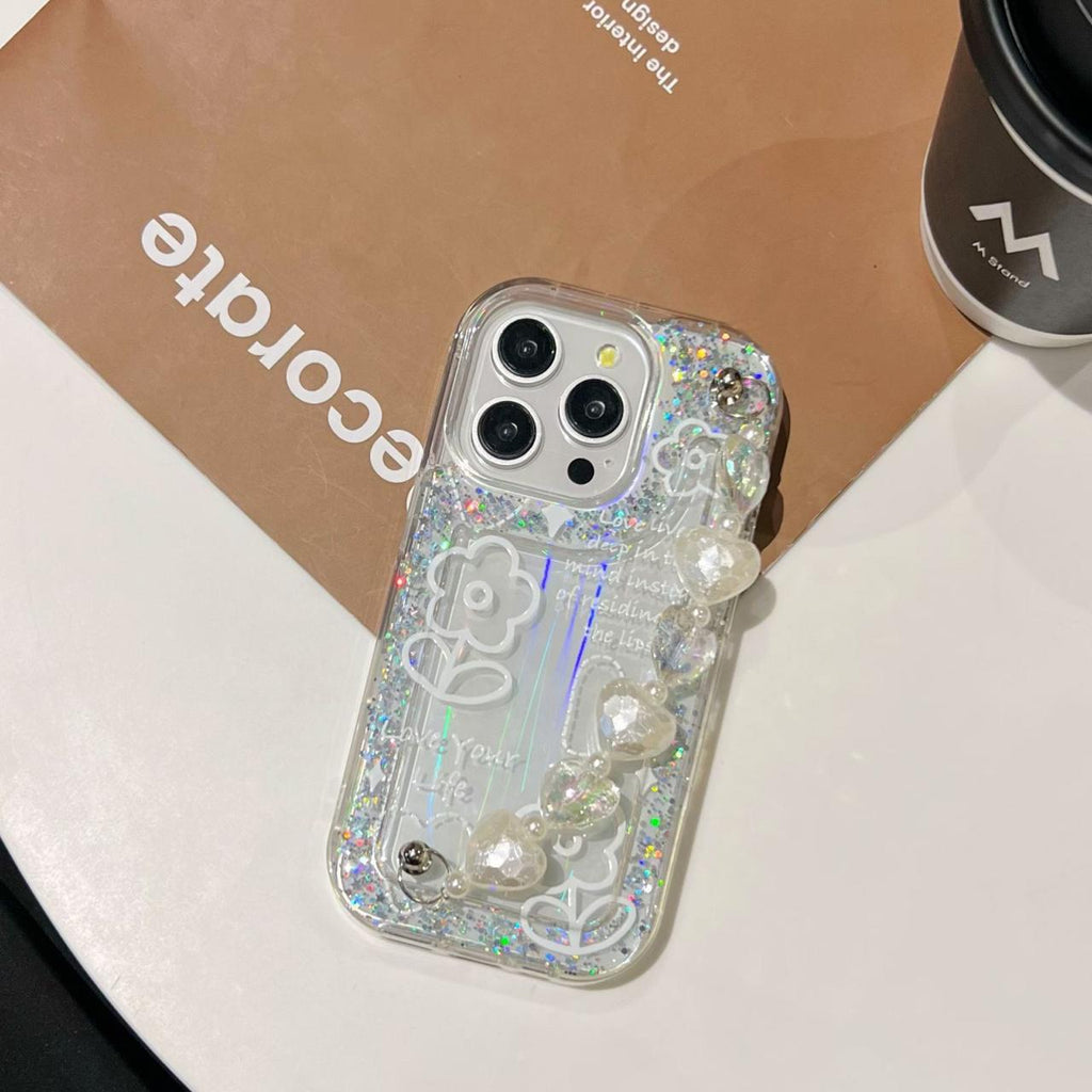 Love Your Life Flower Glitter With Chain - Phone Case For iPhone 18 Pro Max