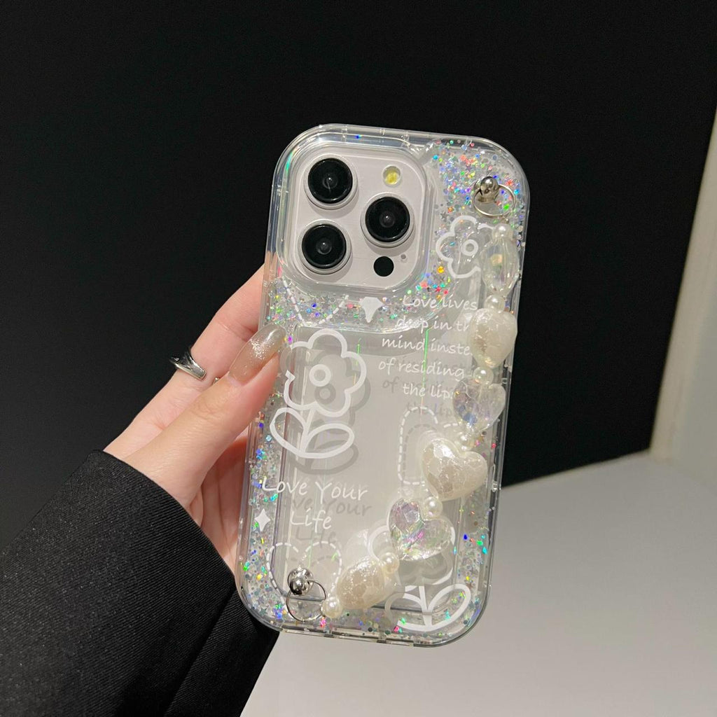 Love Your Life Flower Glitter With Chain - Phone Case For iPhone 18 Pro
