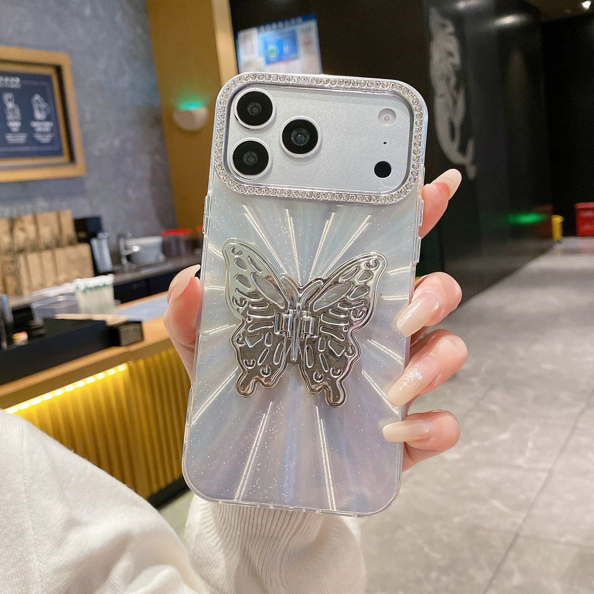Radiant Silver Butterfly Silicone Case - Phone Case For iPhone 18 Pro Max