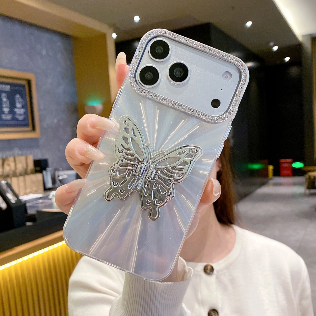 Radiant Silver Butterfly Silicone Case - Phone Case For iPhone 18 Pro
