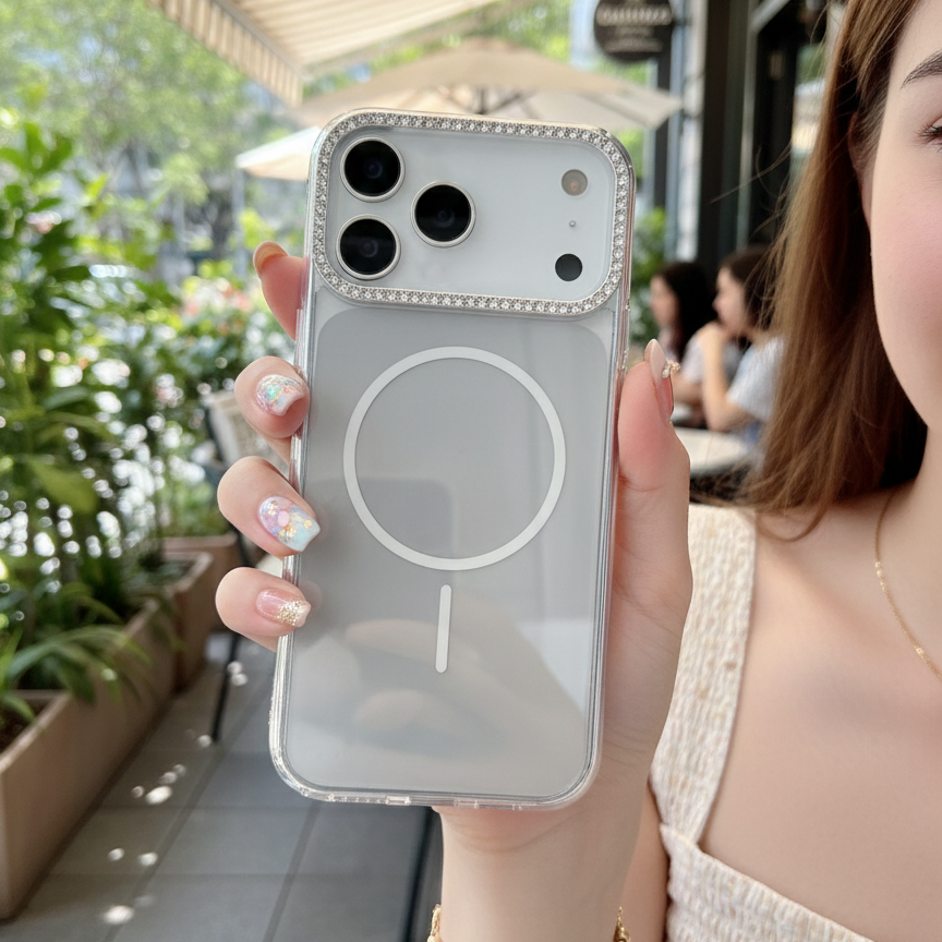Luxury Crystal MagSafe Case - Silver - Phone Case For iPhone 18 Pro Max