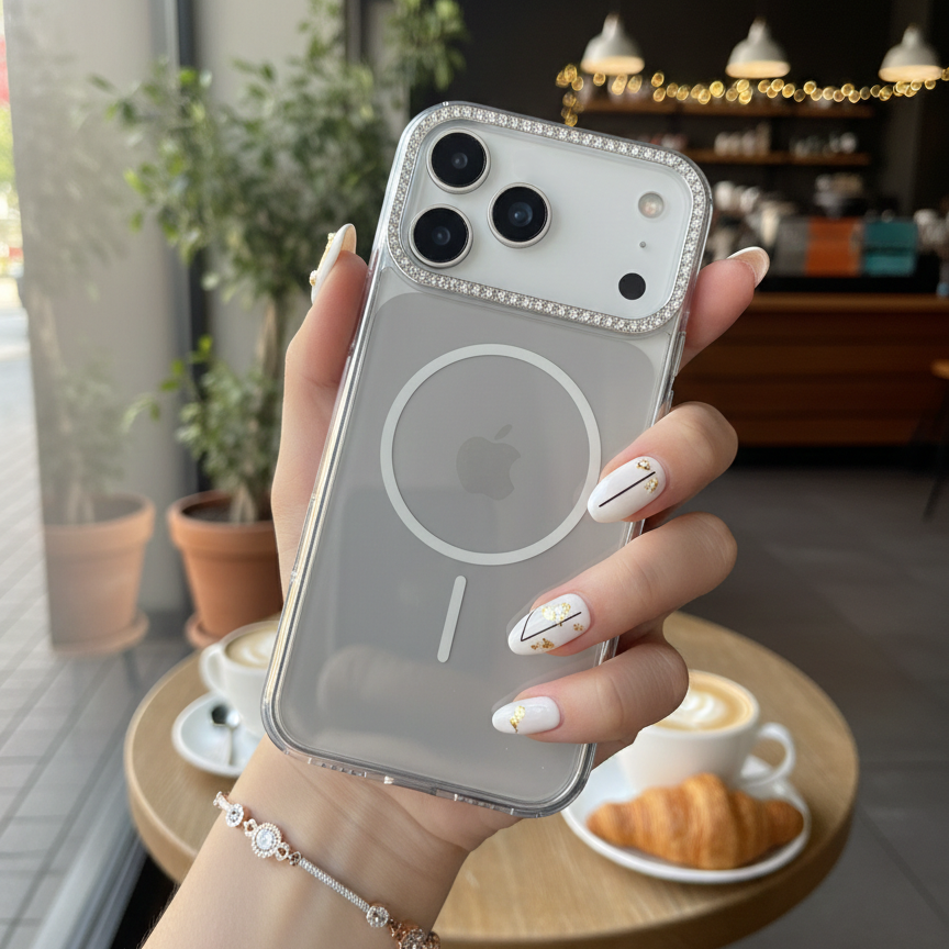 Luxury Crystal MagSafe Case - Silver - Phone Case For iPhone 18 Pro Max
