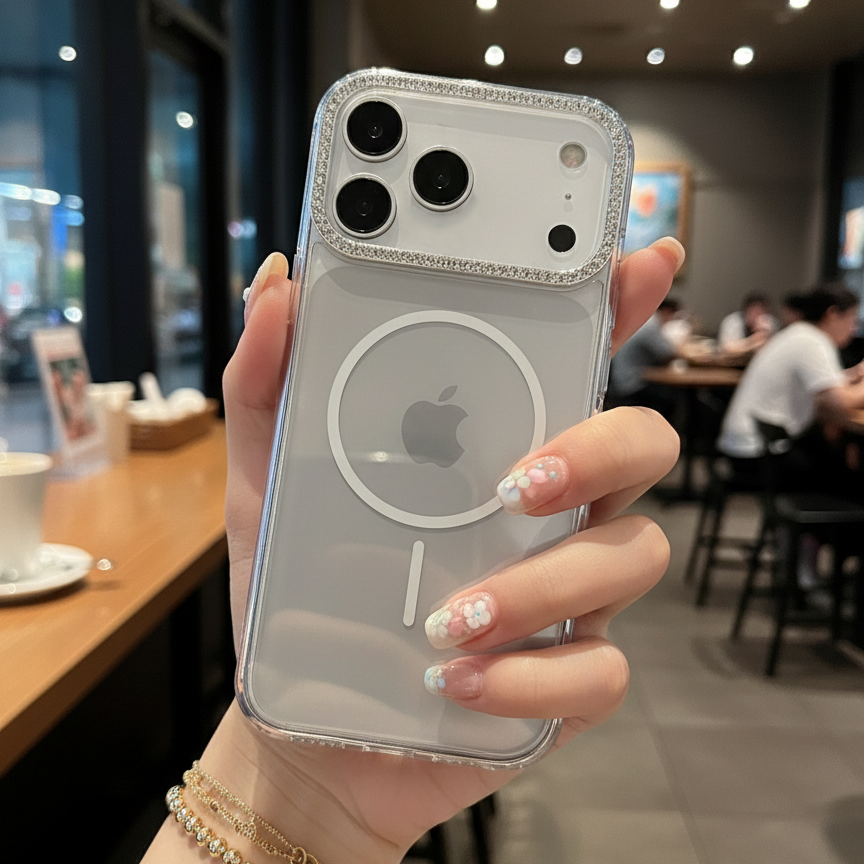 Luxury Crystal MagSafe Case - Silver - Phone Case For iPhone 18 Pro