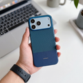 Blue Metro Weave Executive Case Luxury Dual-Texture Vegan Leather Shield