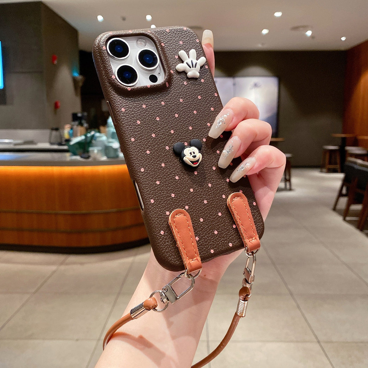 Mickey Mouse Polka Dot Leather Strap - Phone Case For iPhone 18 Pro Max
