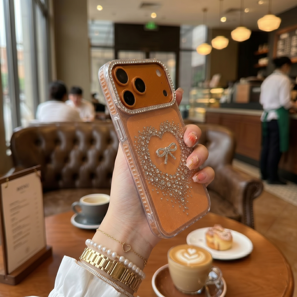 Stardust Heart Shimmer Case - Orange - Phone Case For iPhone 18 Pro Max