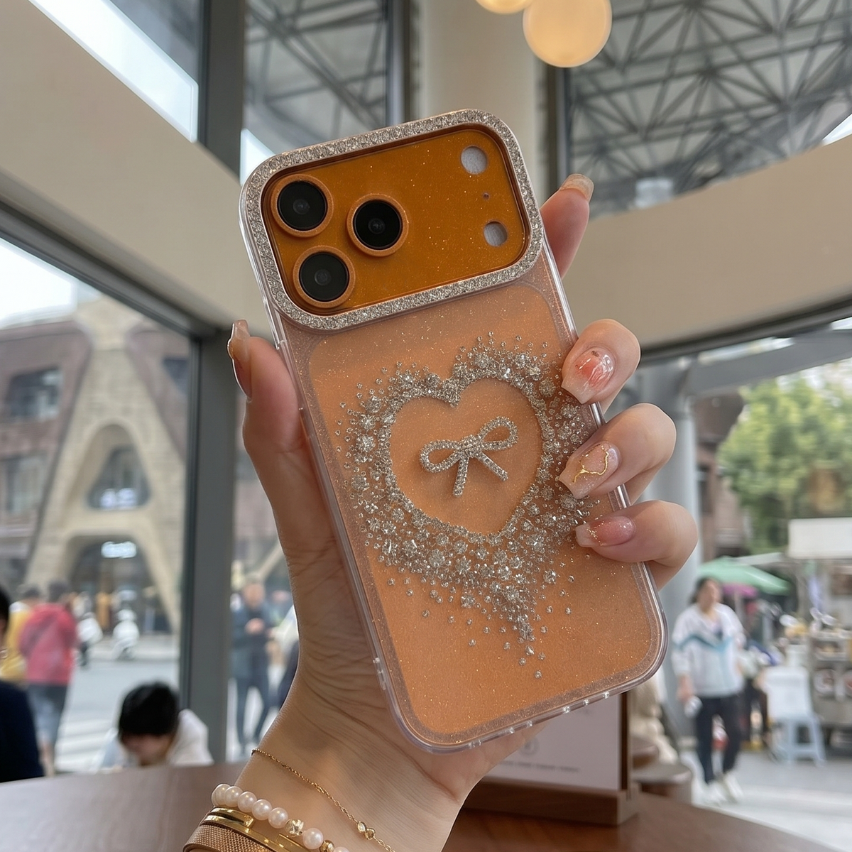 Stardust Heart Shimmer Case - Orange - Phone Case For iPhone 18 Pro