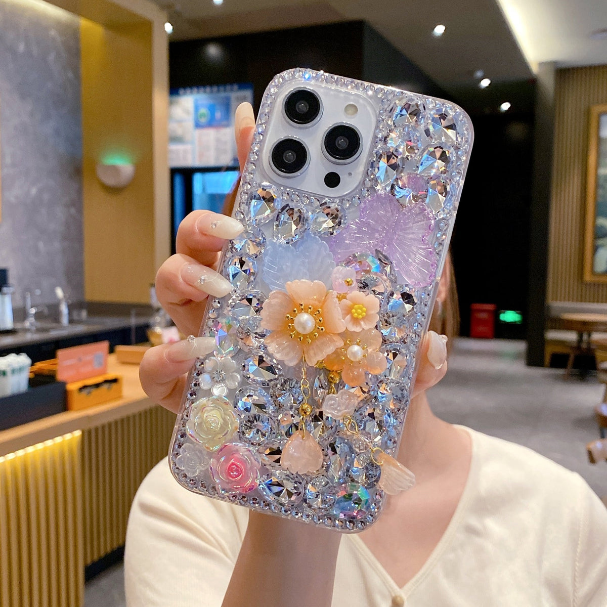 Orange Sheal Flower With Pearl Silicon Phone Case