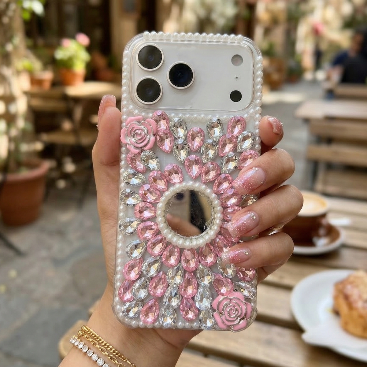 Rose Petal Mirror Moti Shine Silicone Case - Phone Case For iPhone 18 Pro Max