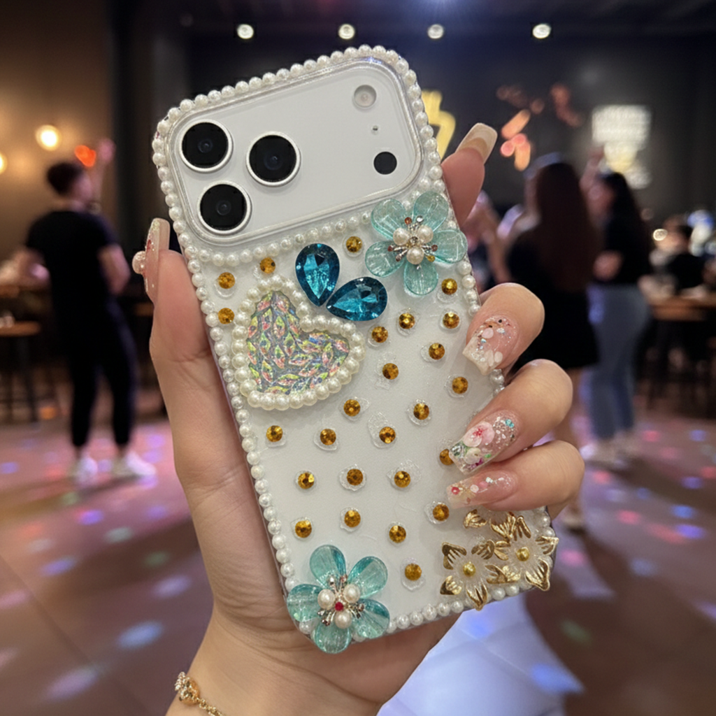 Royal Pearl Bling Case - Blue - Phone Case For iPhone 18 Pro