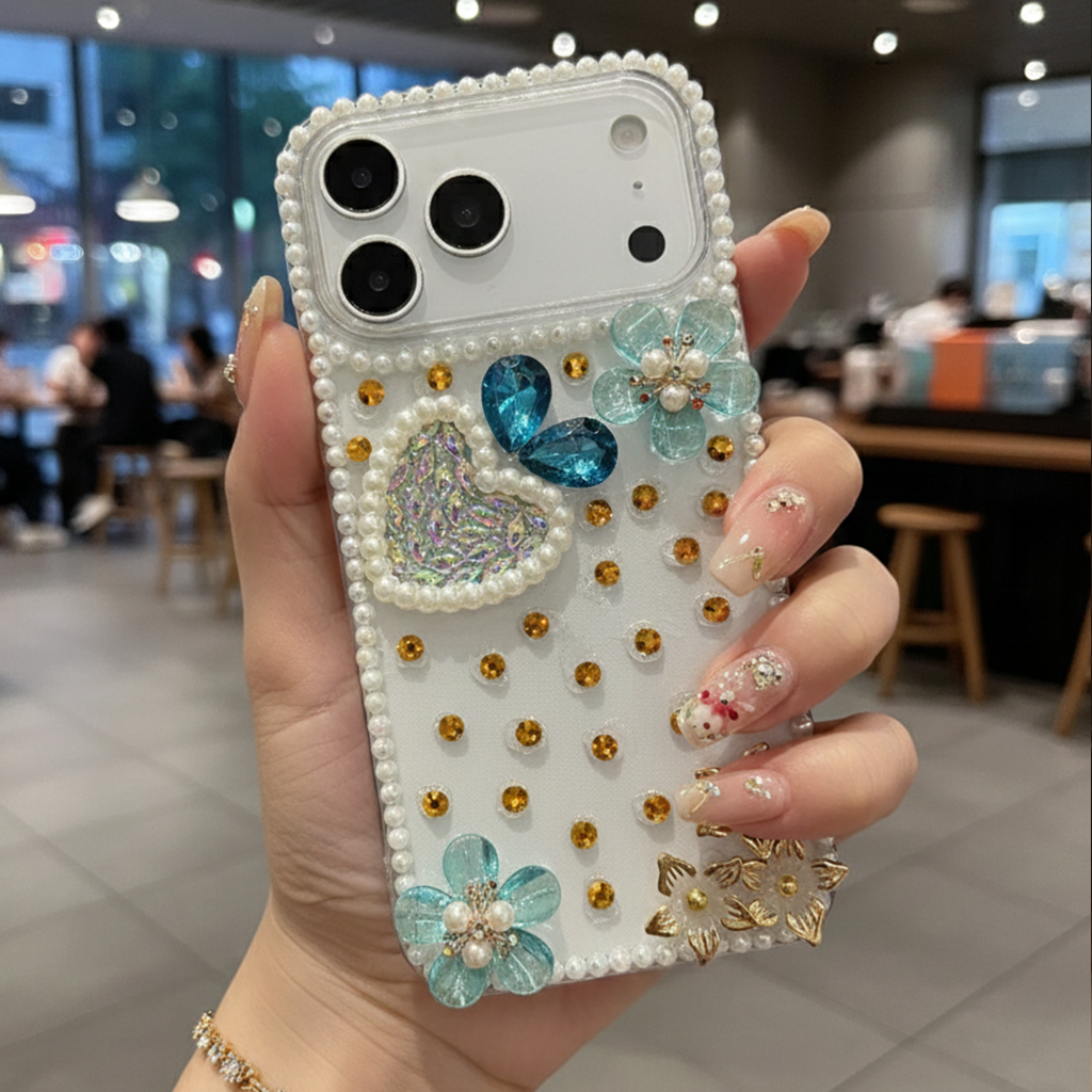 Royal Pearl Bling Case - Blue - Phone Case For iPhone 18 Pro Max