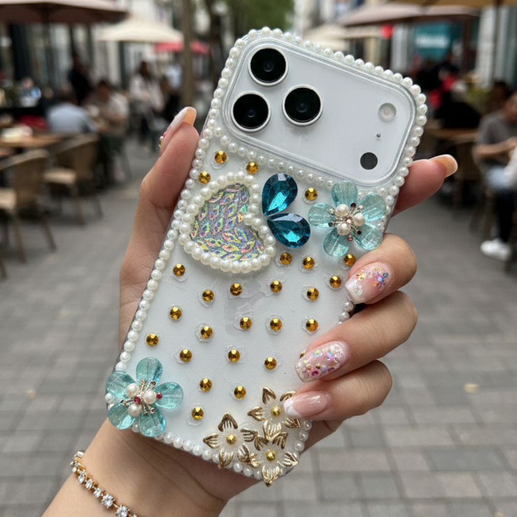 Royal Pearl Bling Case - Blue - Phone Case For iPhone 18 Pro