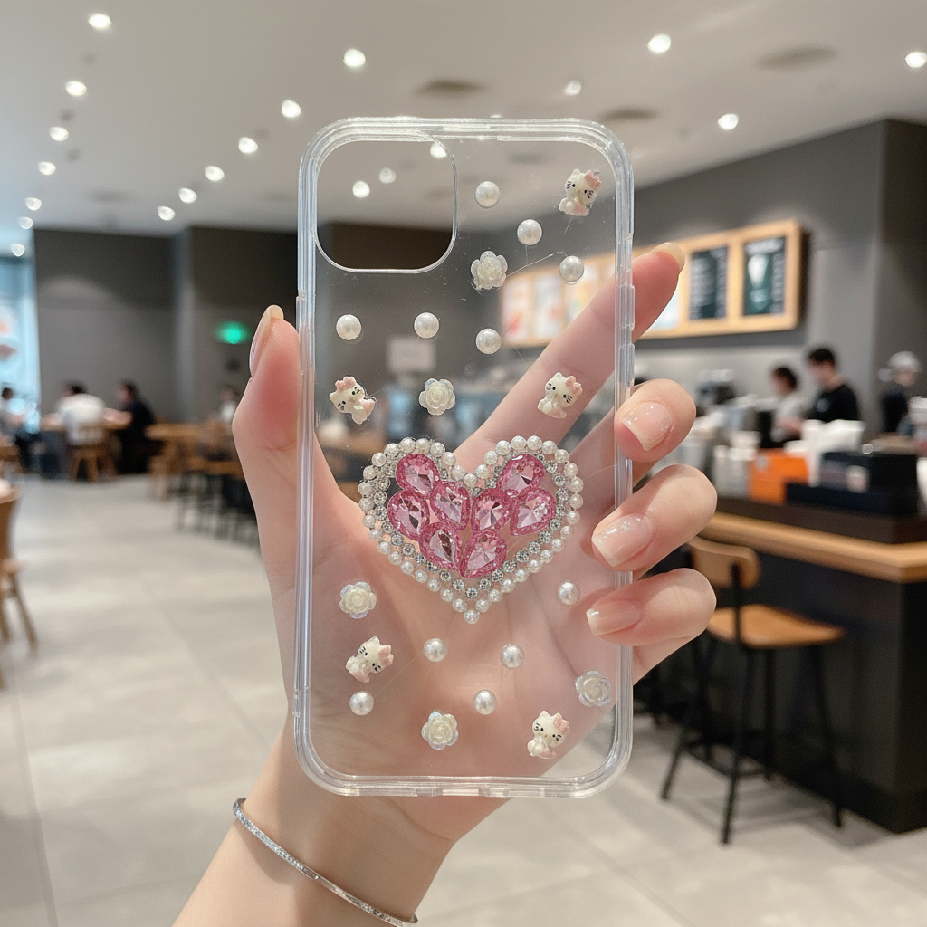 White Peals With Pink Diamond Heart Silicon Phone Cases