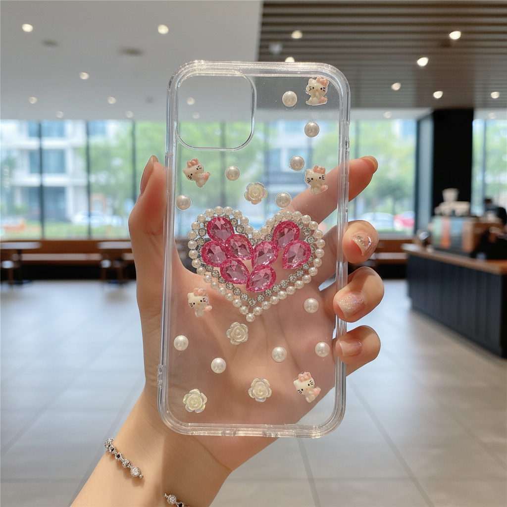 White Peals With Pink Diamond Heart Silicon Phone Cases