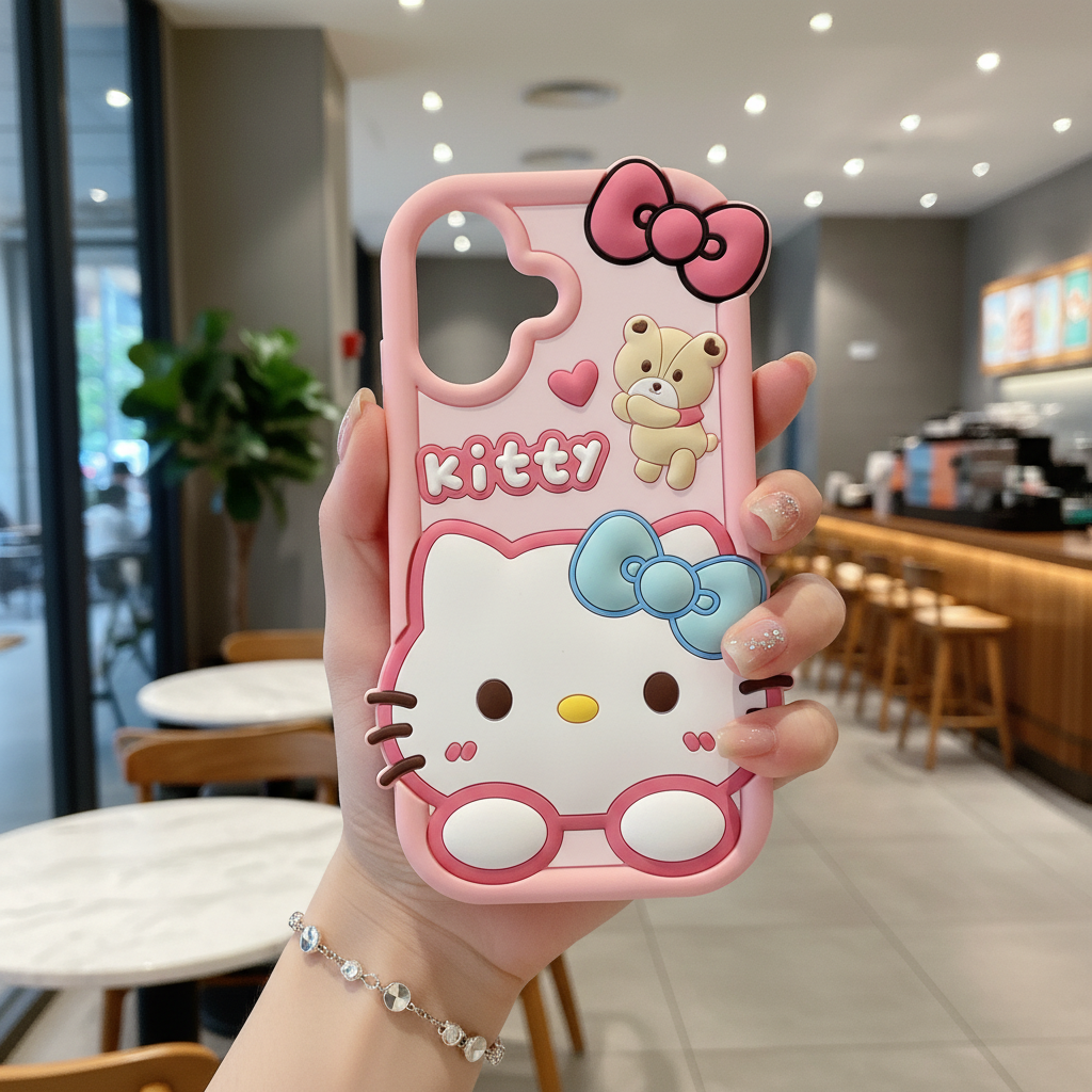 Bow Bear Kitty Silicon Phone Case For iPhone