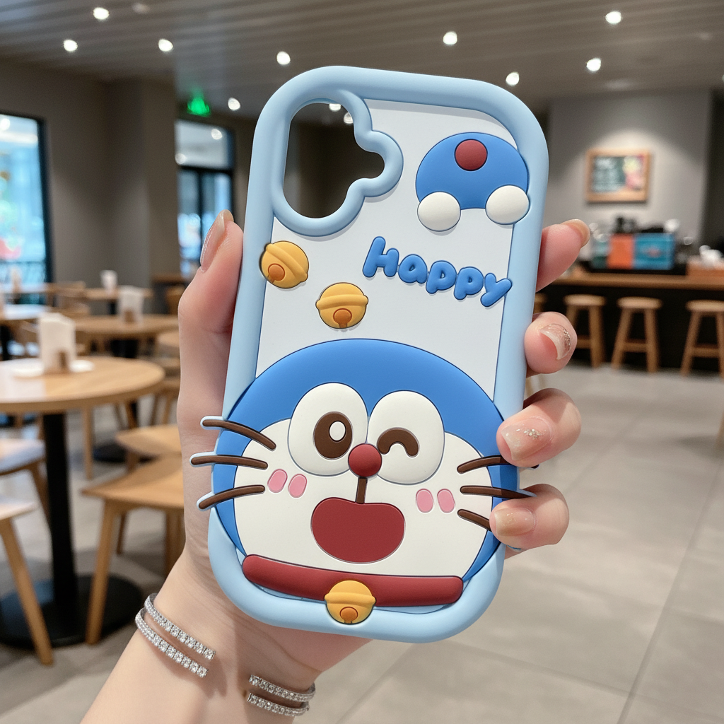 Happy Doraemon Silicon Phone Case For iPhone