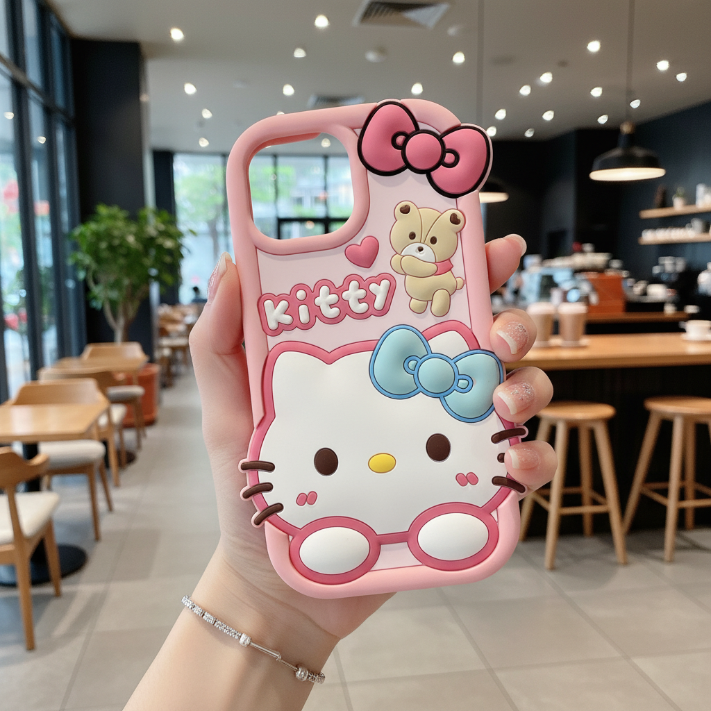 Bow Bear Kitty Silicon Phone Case For iPhone