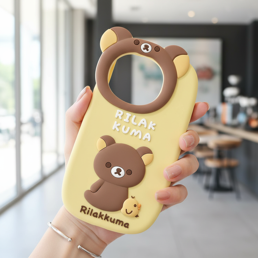 Yellow Lovely Chik Rilakkuma Bear Lens Frame Silicon Phone Cases
